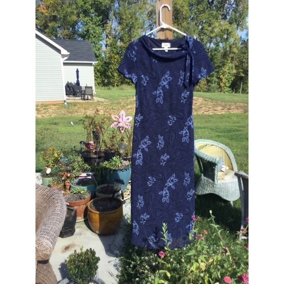 Talbots Dresses & Skirts - Talbots womens midi dress tie neck 8 blue floral chiffon wedding formal modest